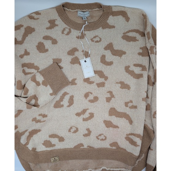 Leopard Print Crop Sweater Simply Southern XL Long Sleeve Cream Tan Print NWT - Picture 1 of 13